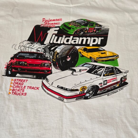 Vintage 1993 Fluidampr Racing T-Shirt Single Stitch USA Made Drag Street Drift X - Picture 6 of 10